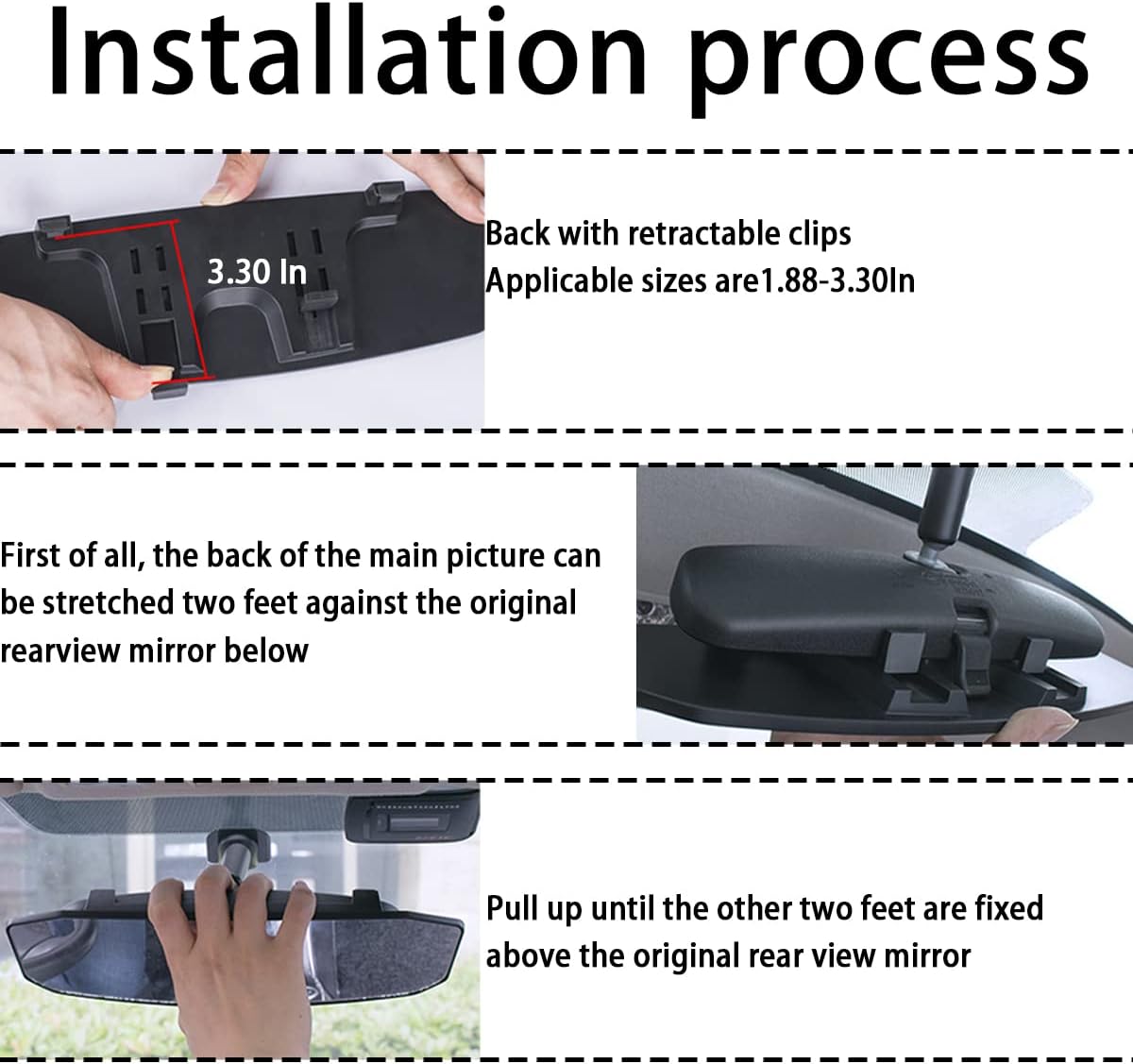 8sanlione 12 Inch Panoramic Car Rearview Mirror, Blue