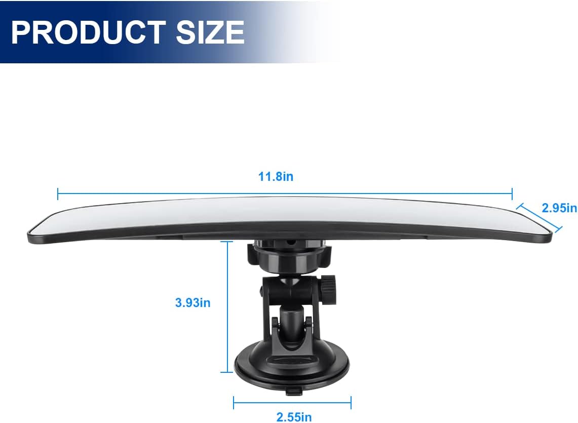 8sanlione 12 Inch Panoramic Car Rearview Mirror, Blue