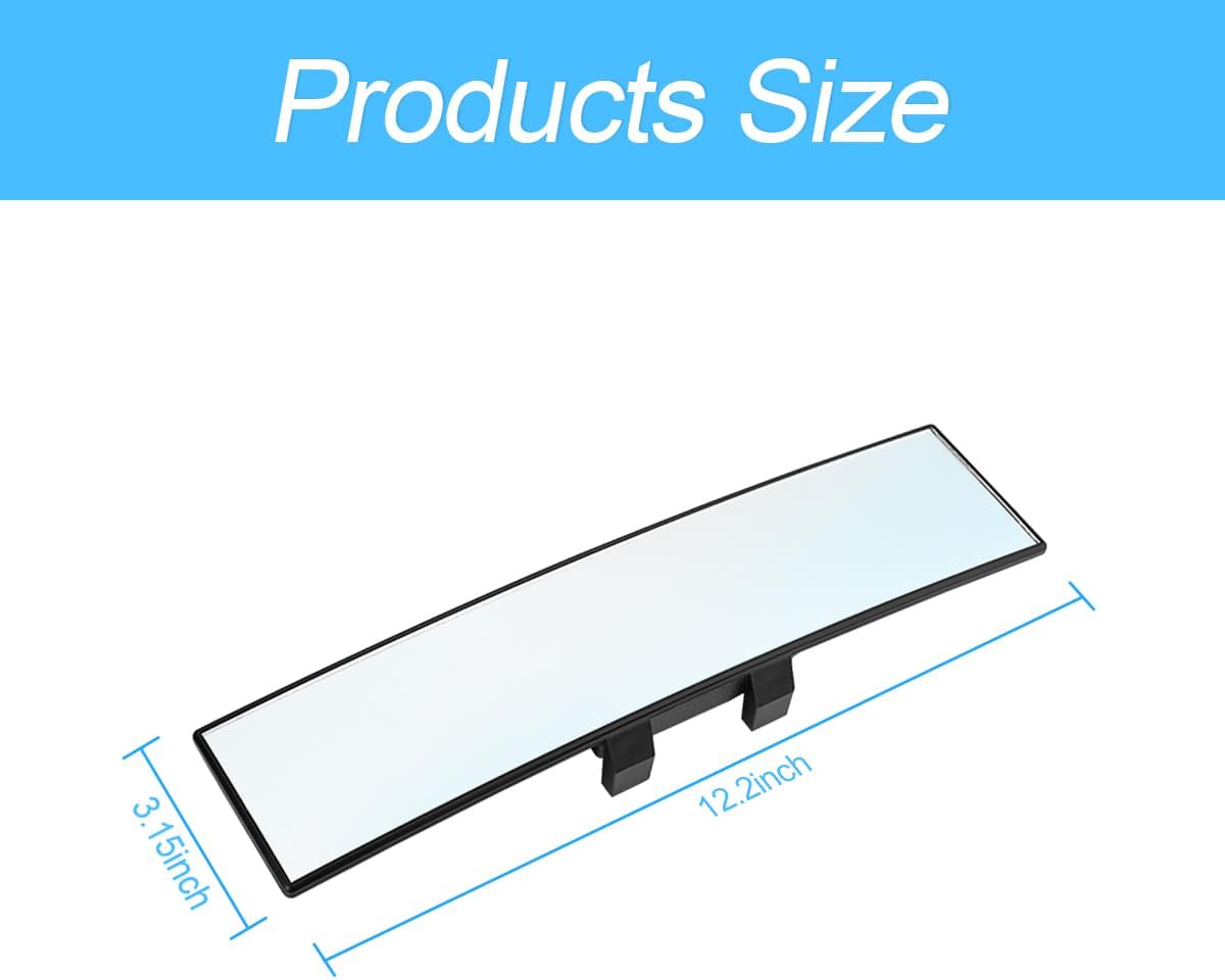 8sanlione 12 Inch Panoramic Car Rearview Mirror, Blue
