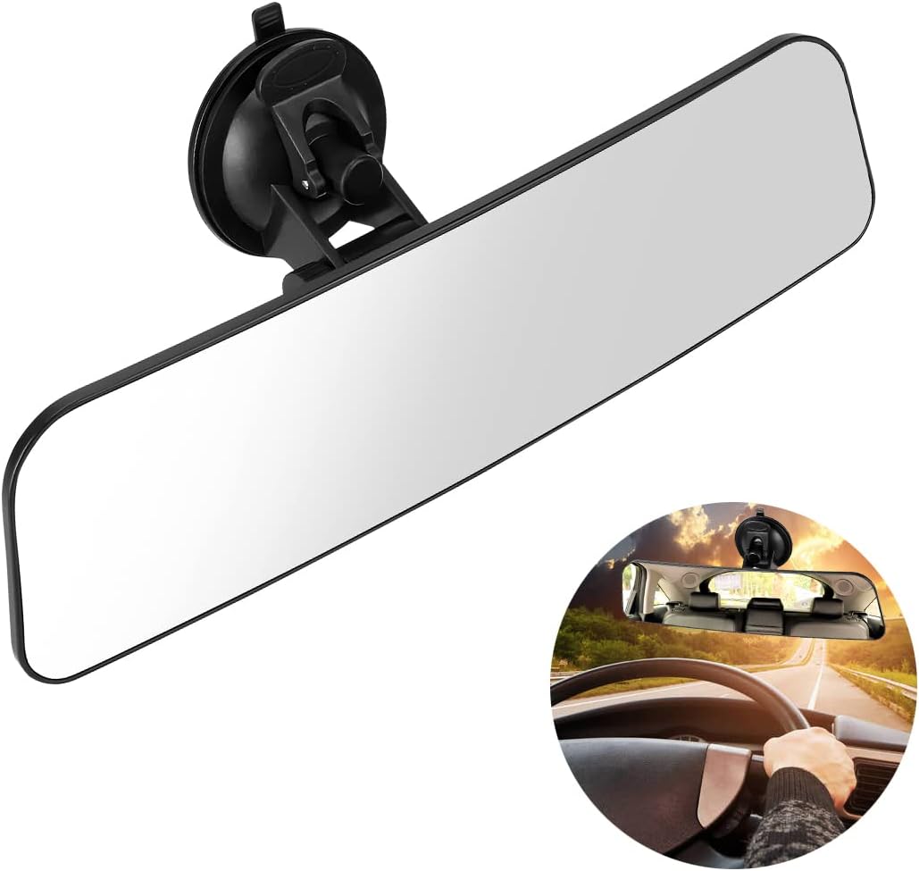 8sanlione 12 Inch Panoramic Car Rearview Mirror, Blue
