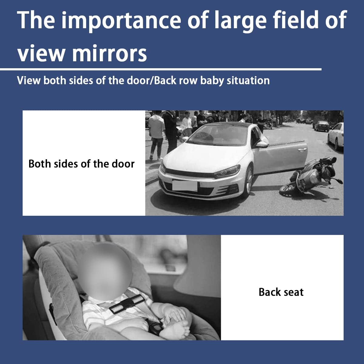 8sanlione 12 Inch Panoramic Car Rearview Mirror, Blue