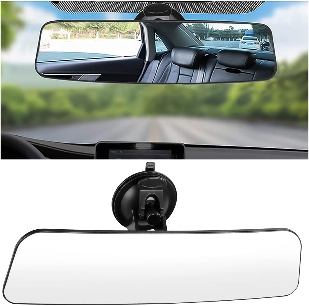 8sanlione 12 Inch Panoramic Car Rearview Mirror, Blue