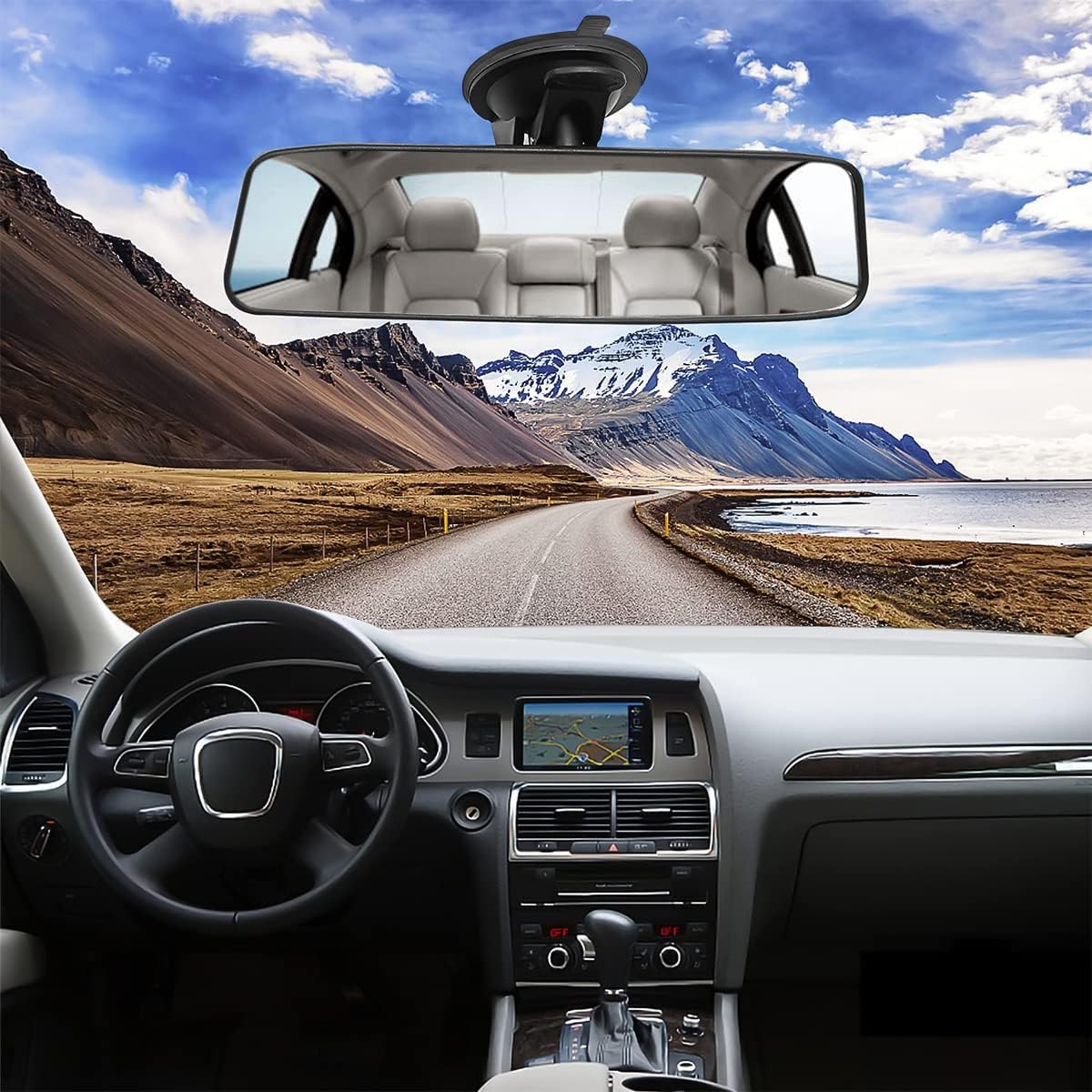 8sanlione 12 Inch Panoramic Car Rearview Mirror, Blue